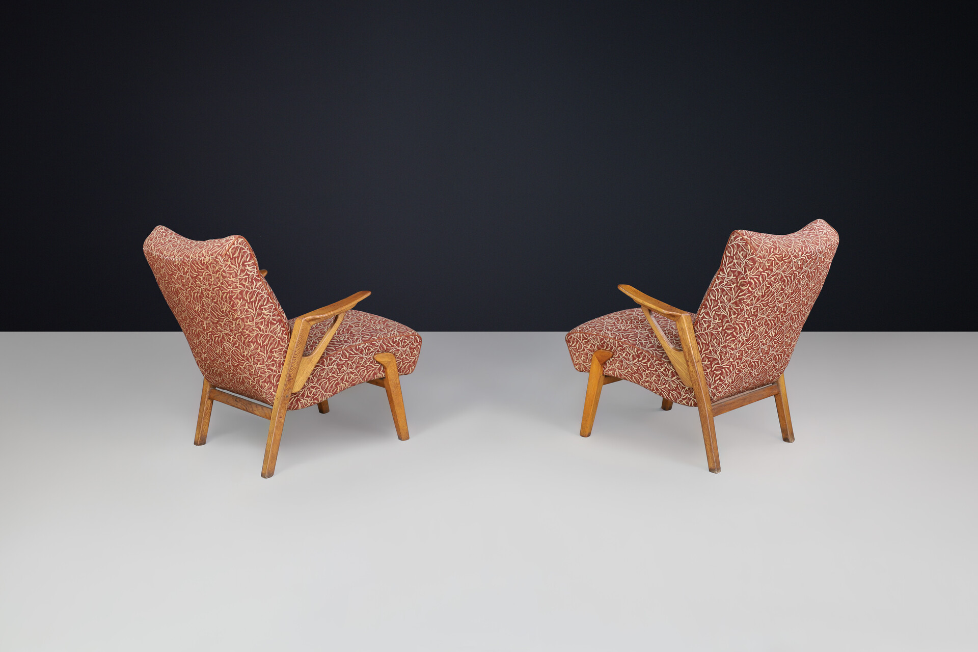 Mid century modern Oak and Upholstery Armchairs, CZ 1950s Mid-20th century