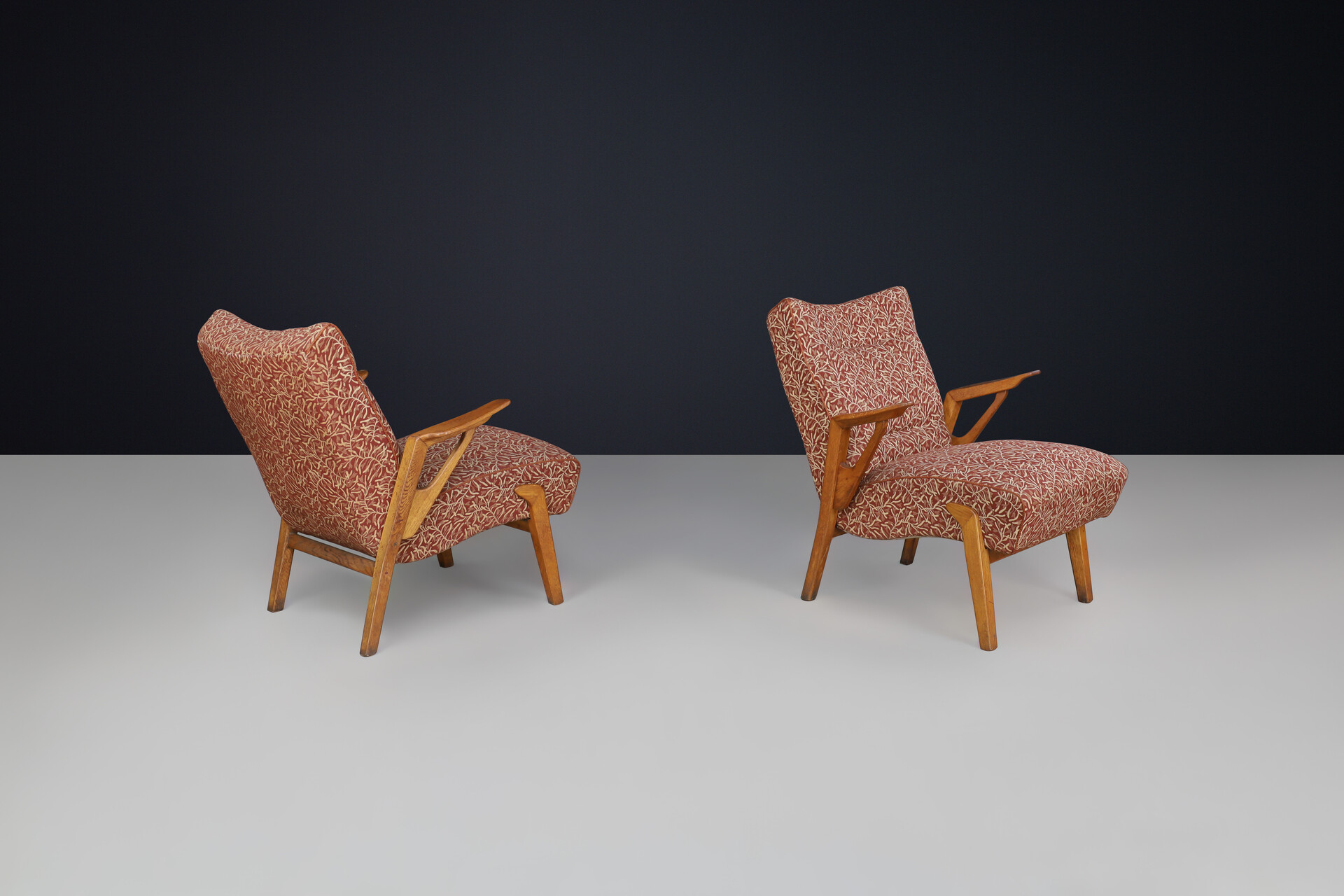 Mid century modern Oak and Upholstery Armchairs, CZ 1950s Mid-20th century