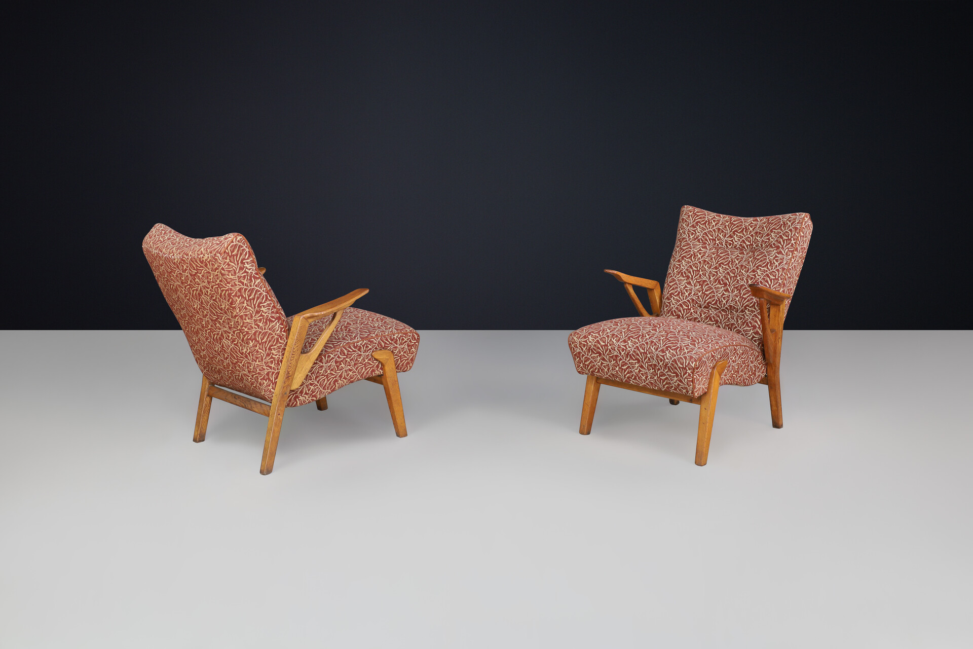 Mid century modern Oak and Upholstery Armchairs, CZ 1950s Mid-20th century