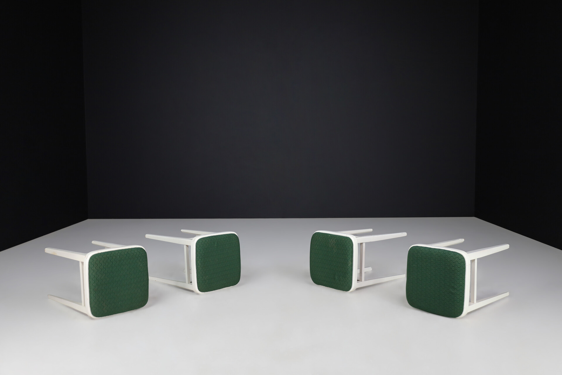 Mid century modern Painted wood and green upholstery stools, Vienna 1950s Mid-20th century