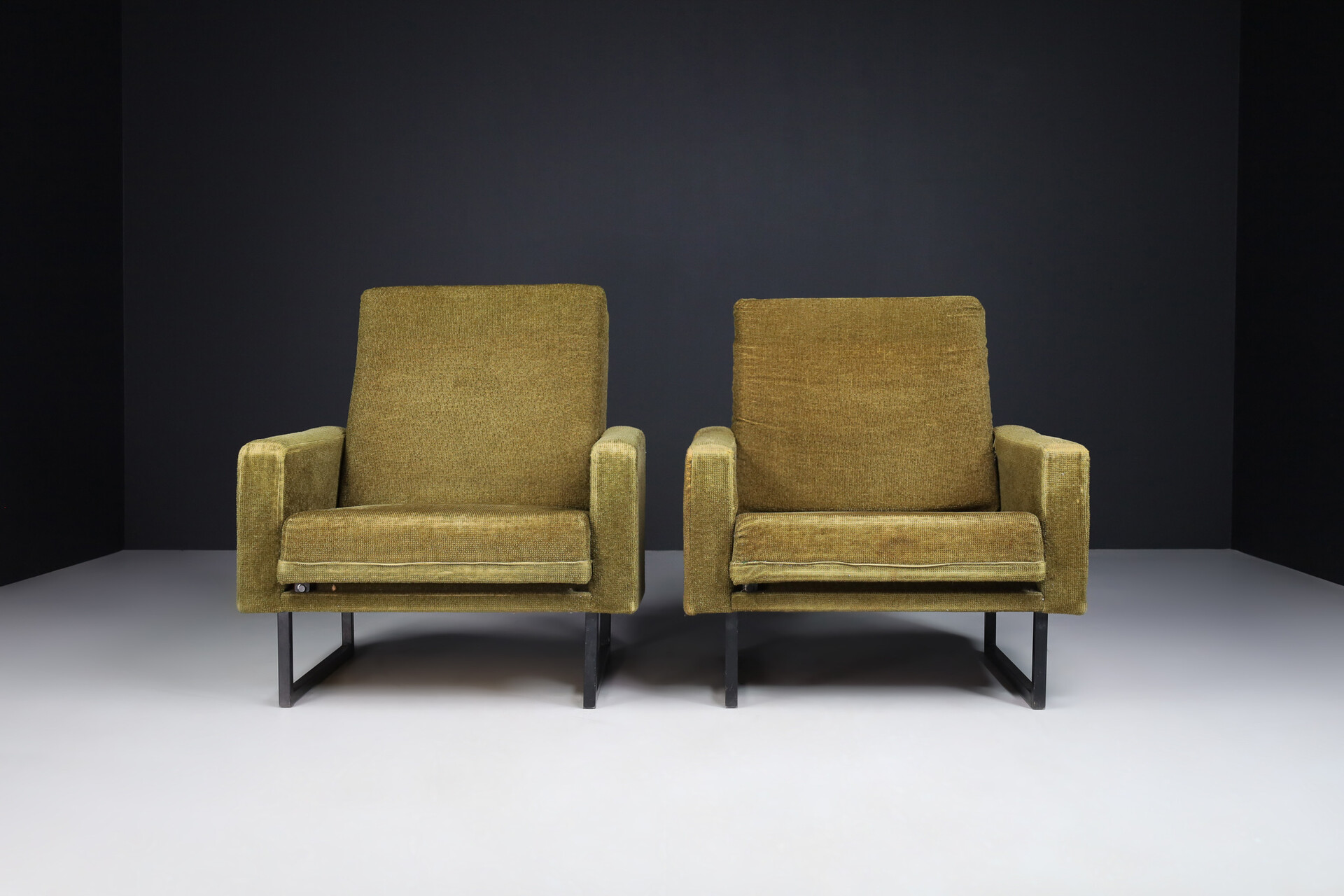 Mid century modern Pair Lounge Chairs by René Jean Caillette for Steiner in Original Fabric, 1963 Mid-20th century