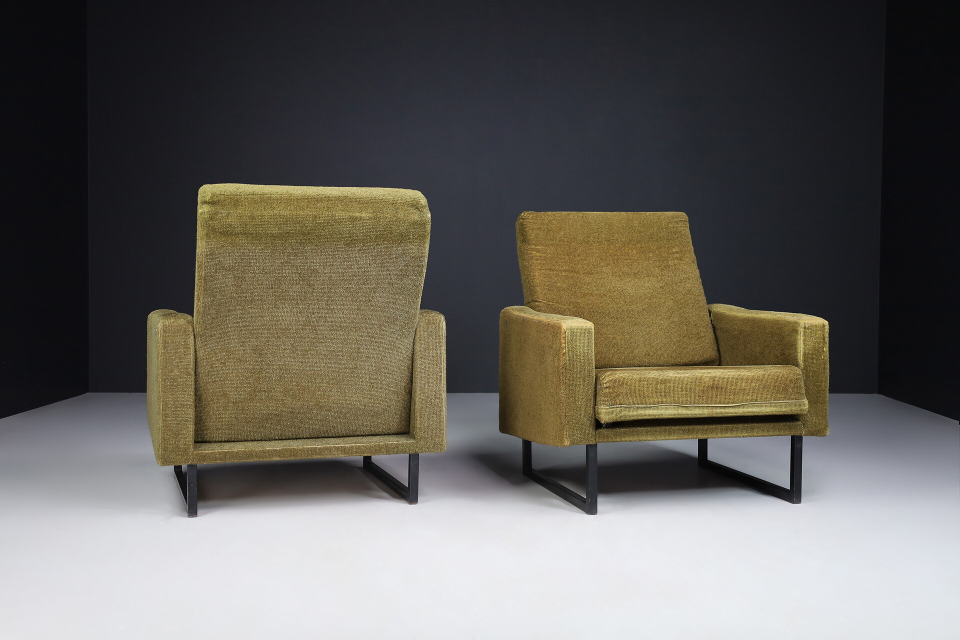 Mid century modern Pair Lounge Chairs by René Jean Caillette for Steiner in Original Fabric, 1963 Mid-20th century