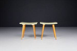 Mid century modern Pastel green and  beech wood stools, France 1960s Mid-20th century