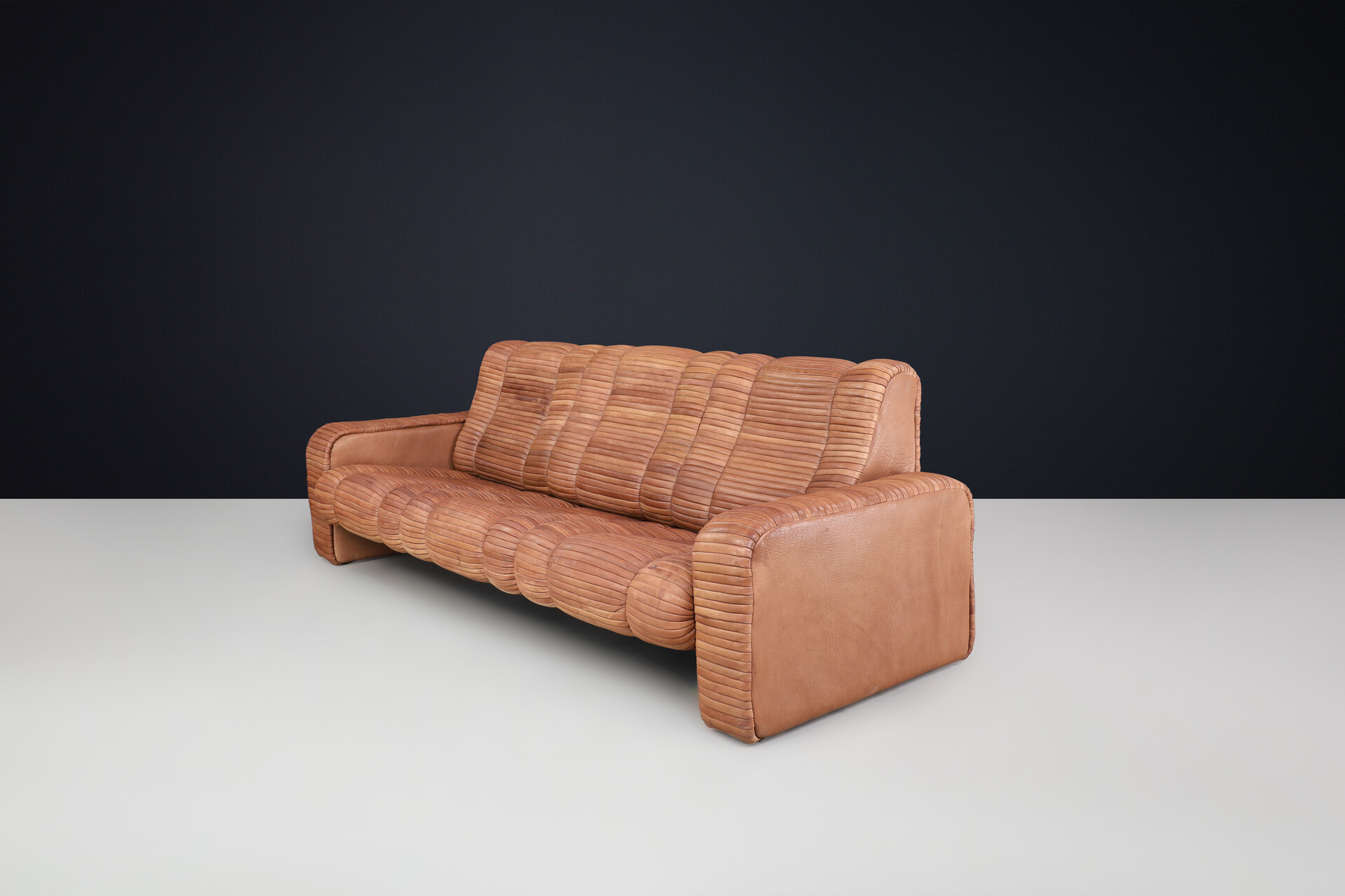 Mid century modern Patchwork Cognac leather sofa by Ernst Lüthy for De Sede, 1960's Mid-20th century