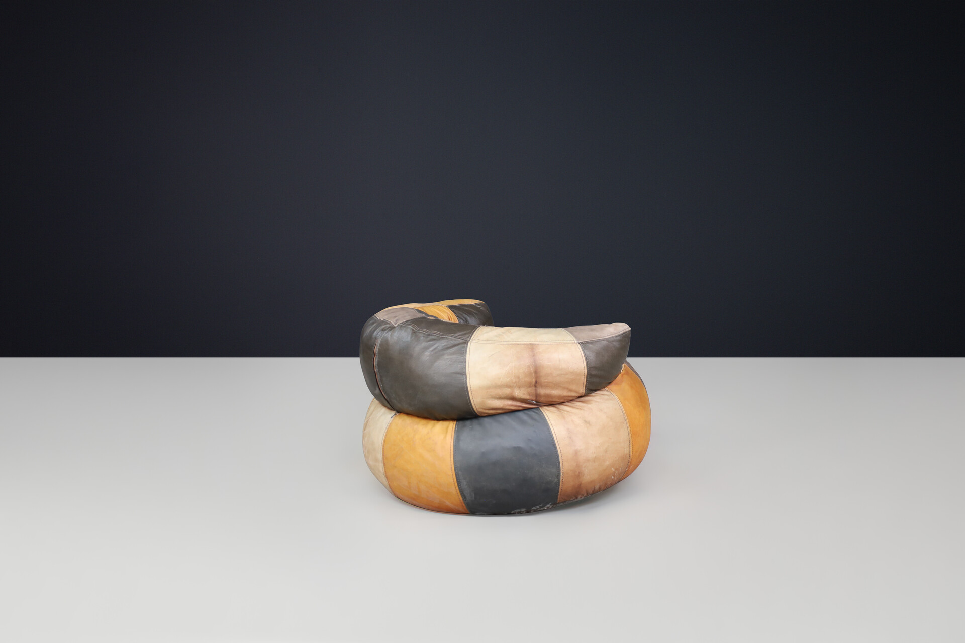 Mid century modern Patchwork leather Large Seat / pouf by De Sede, Switzerland 1970s Late-20th century