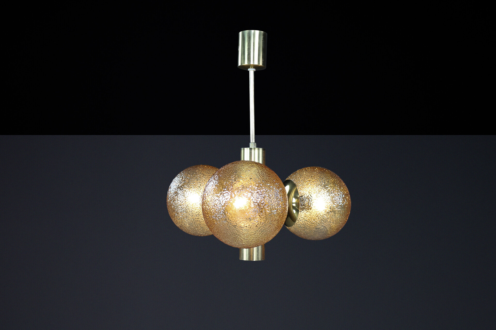 Mid century modern Patinated Brass Sputnik Chandelier with 3 Gold-Colored Globes, Germany 1960s Mid-20th century