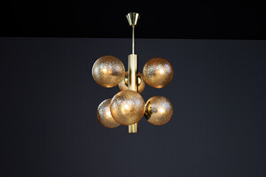 Mid century modern Patinated Brass Sputnik Chandelier with Six Gold-Colored Globes, Germany 1960s Mid-20th century