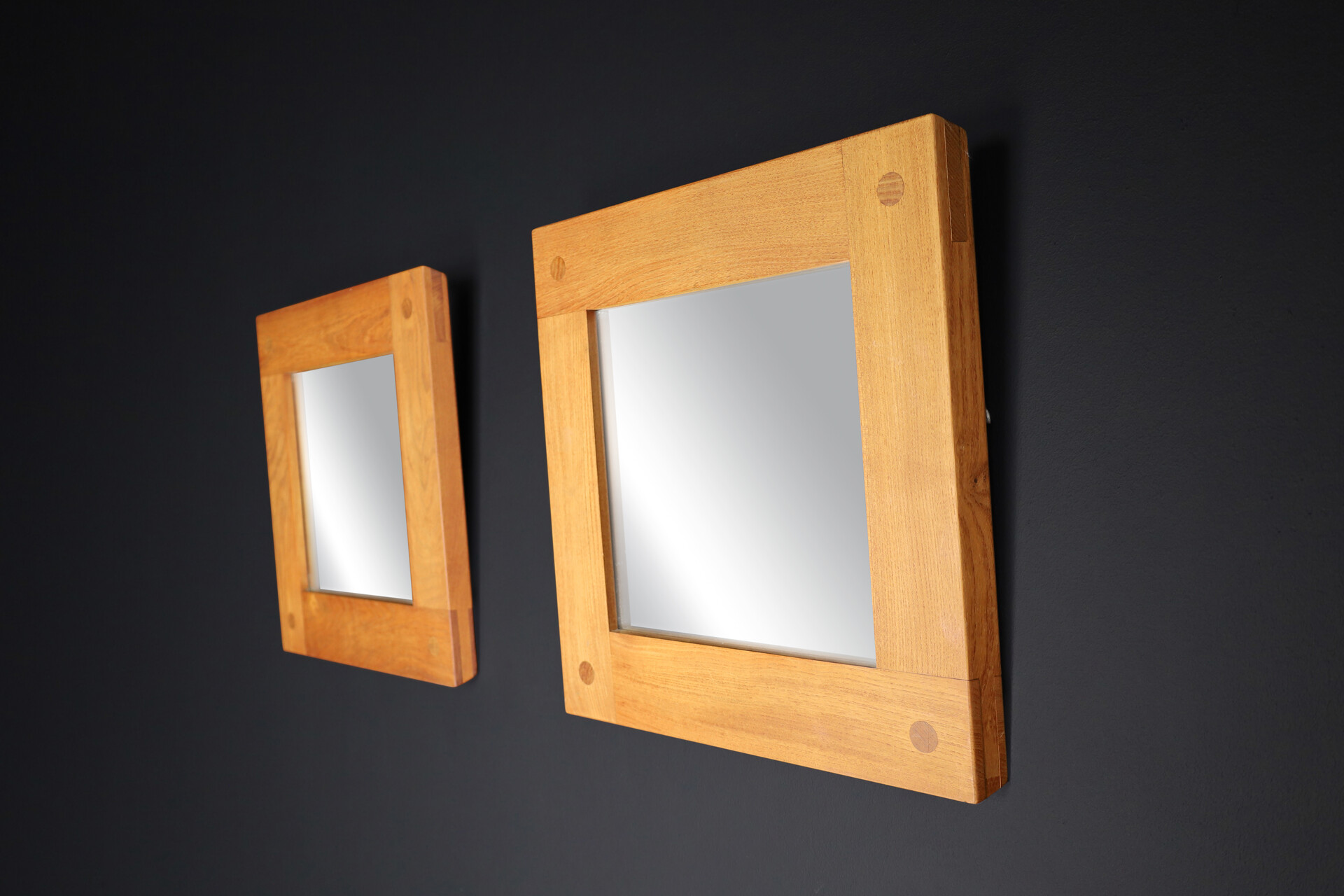 Mid century modern Pierre Chapo Pair of two Mirrors in Elm, France 1970s Mid-20th century