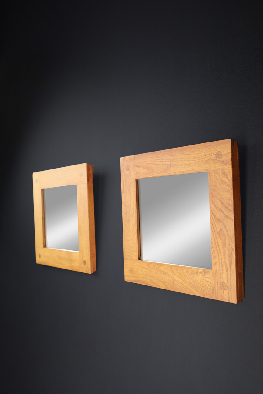 Mid century modern Pierre Chapo Pair of two Mirrors in Elm, France 1970s Mid-20th century