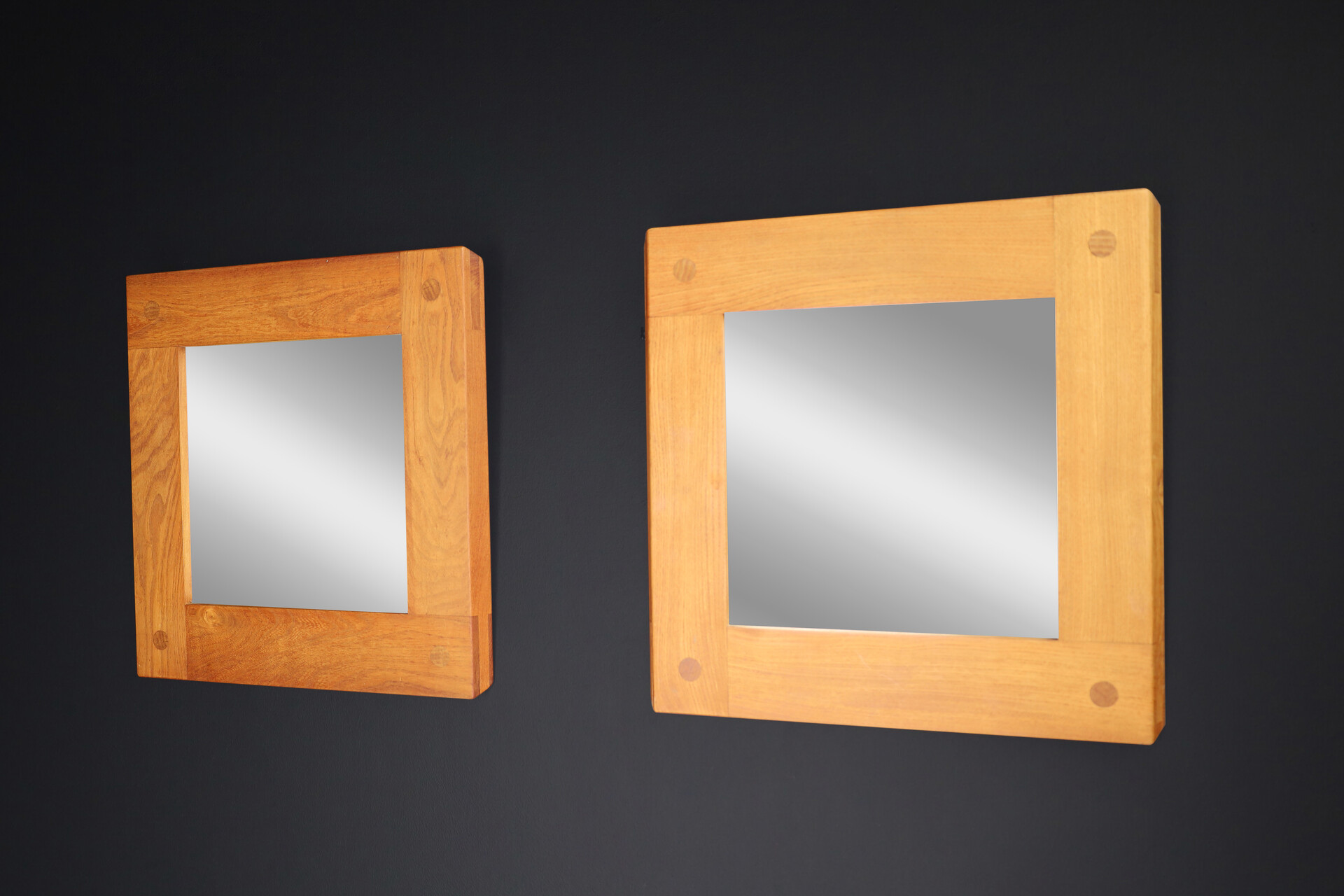 Mid century modern Pierre Chapo Pair of two Mirrors in Elm, France 1970s Mid-20th century