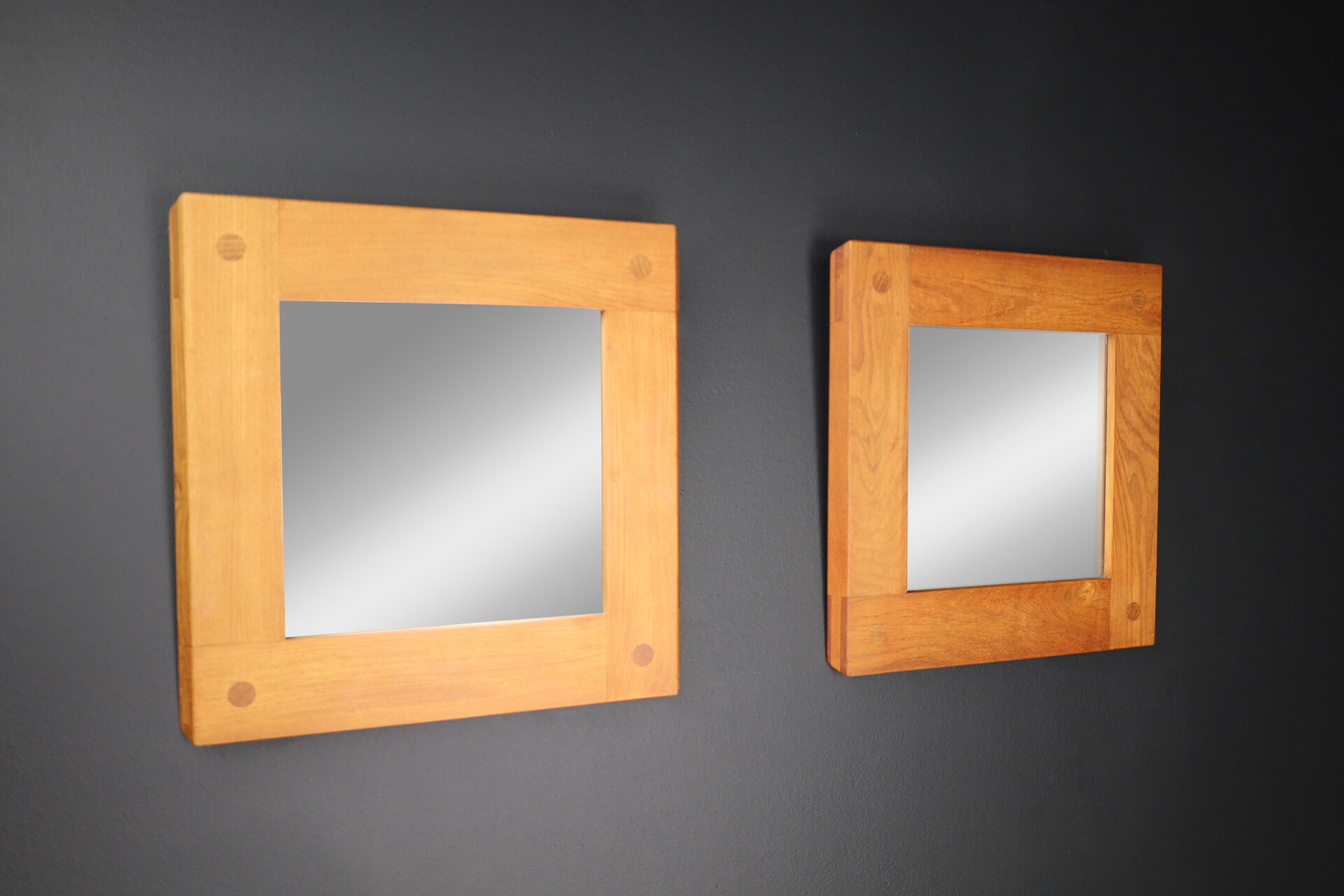 Mid century modern Pierre Chapo Pair of two Mirrors in Elm, France 1970s Mid-20th century