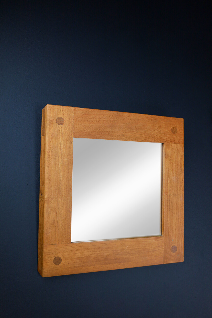 Mid century modern Pierre Chapo Pair of two Mirrors in Elm, France 1970s Mid-20th century