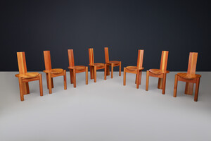 Mid century modern Pine Dining room chairs, Italy 1970s Late-20th century