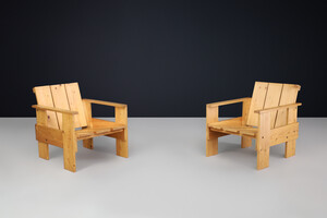 Mid century modern Pine wood crate armchairs, The netherlands 1970s Late-20th century