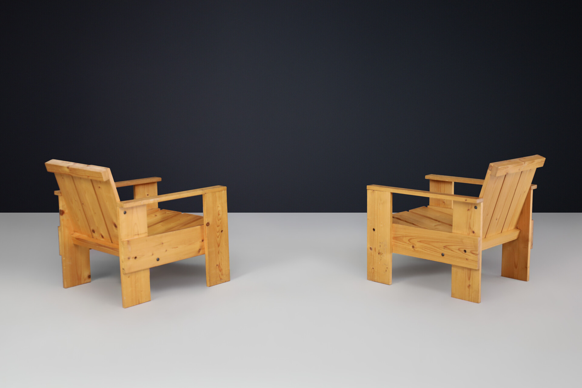 Mid century modern Pine wood crate armchairs, The netherlands 1970s Late-20th century