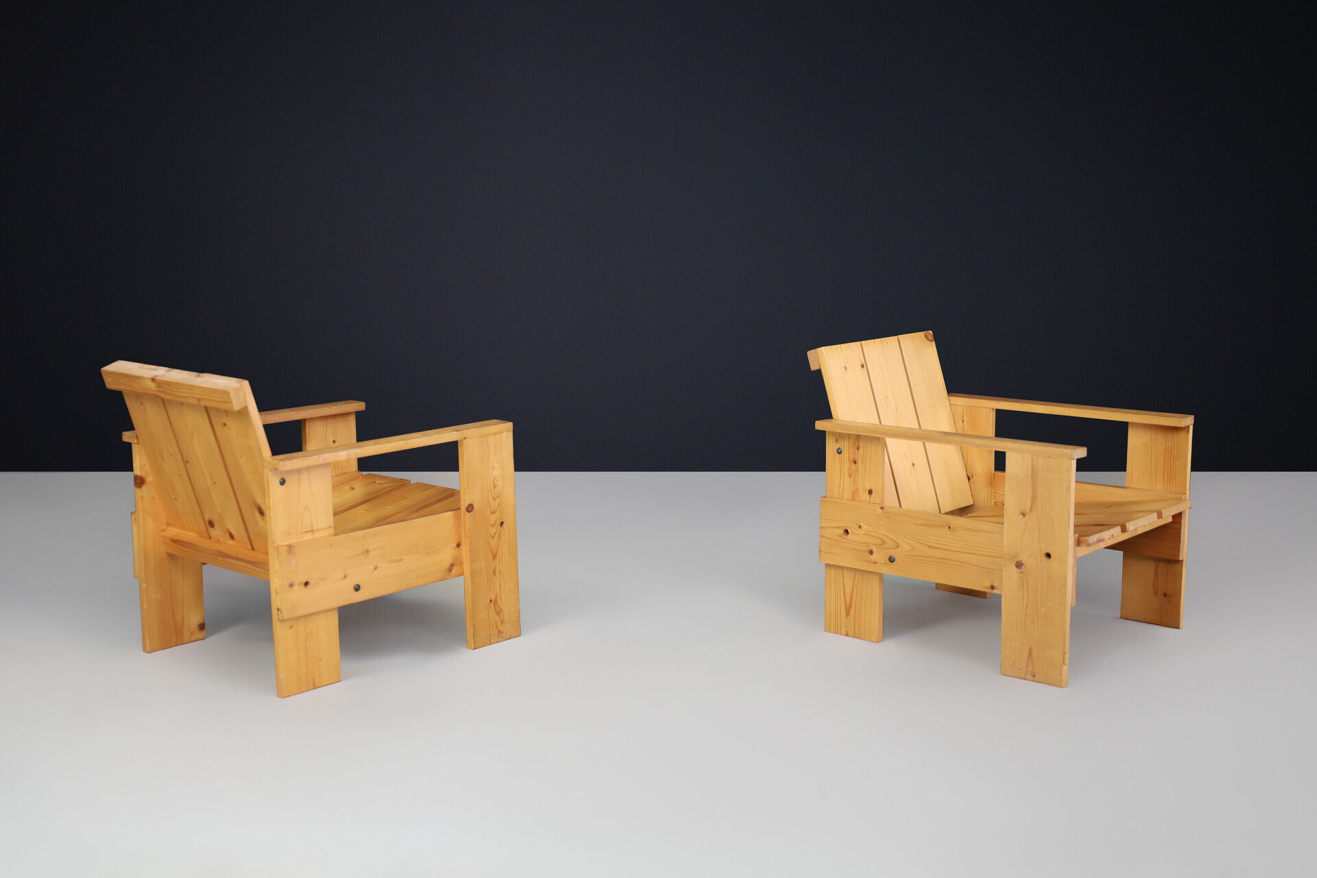 Mid century modern Pine wood crate armchairs, The netherlands 1970s Late-20th century