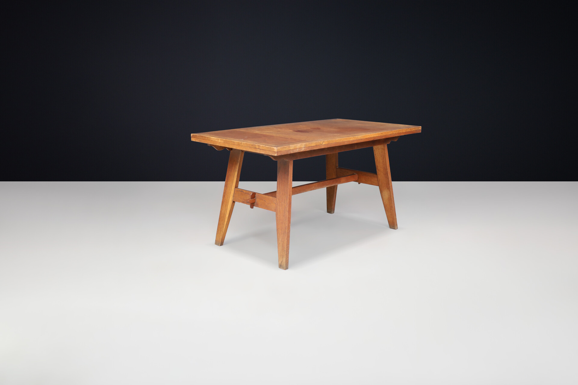 Mid century modern René Gabriel Patinated Oak Reconstruction table, France 1950. Mid-20th century