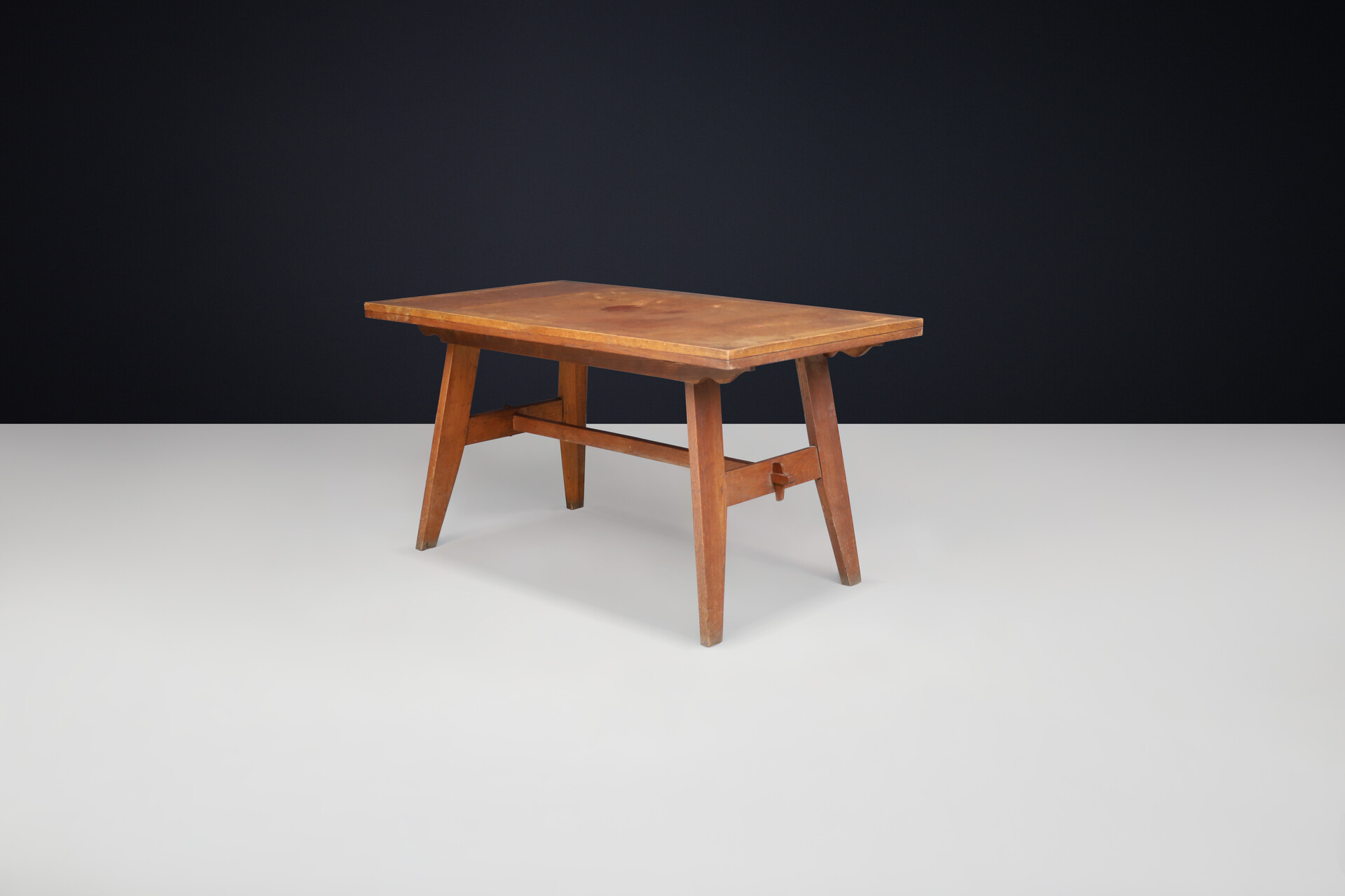 Mid century modern René Gabriel Patinated Oak Reconstruction table, France 1950. Mid-20th century