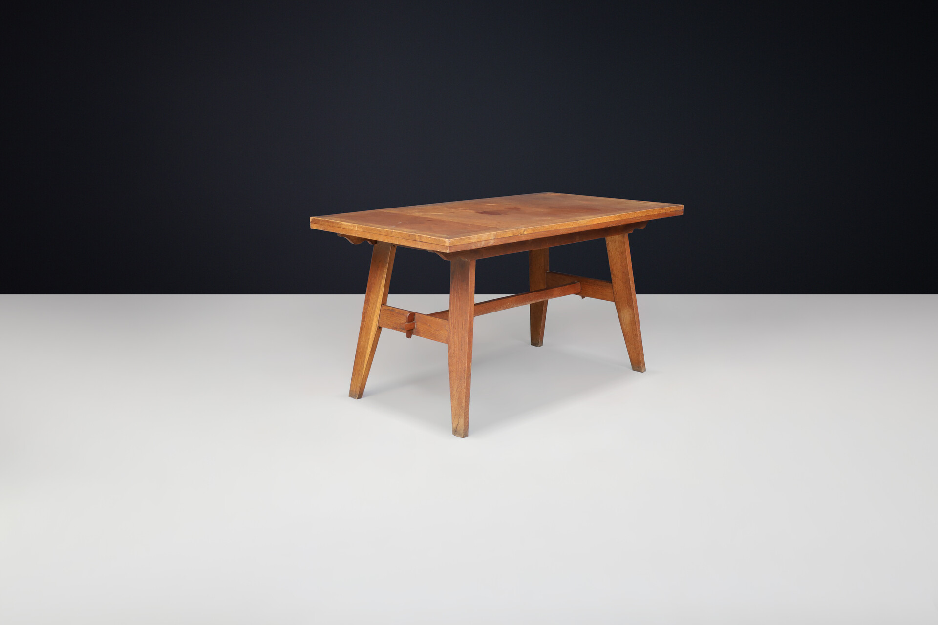 Mid century modern René Gabriel Patinated Oak Reconstruction table, France 1950. Mid-20th century