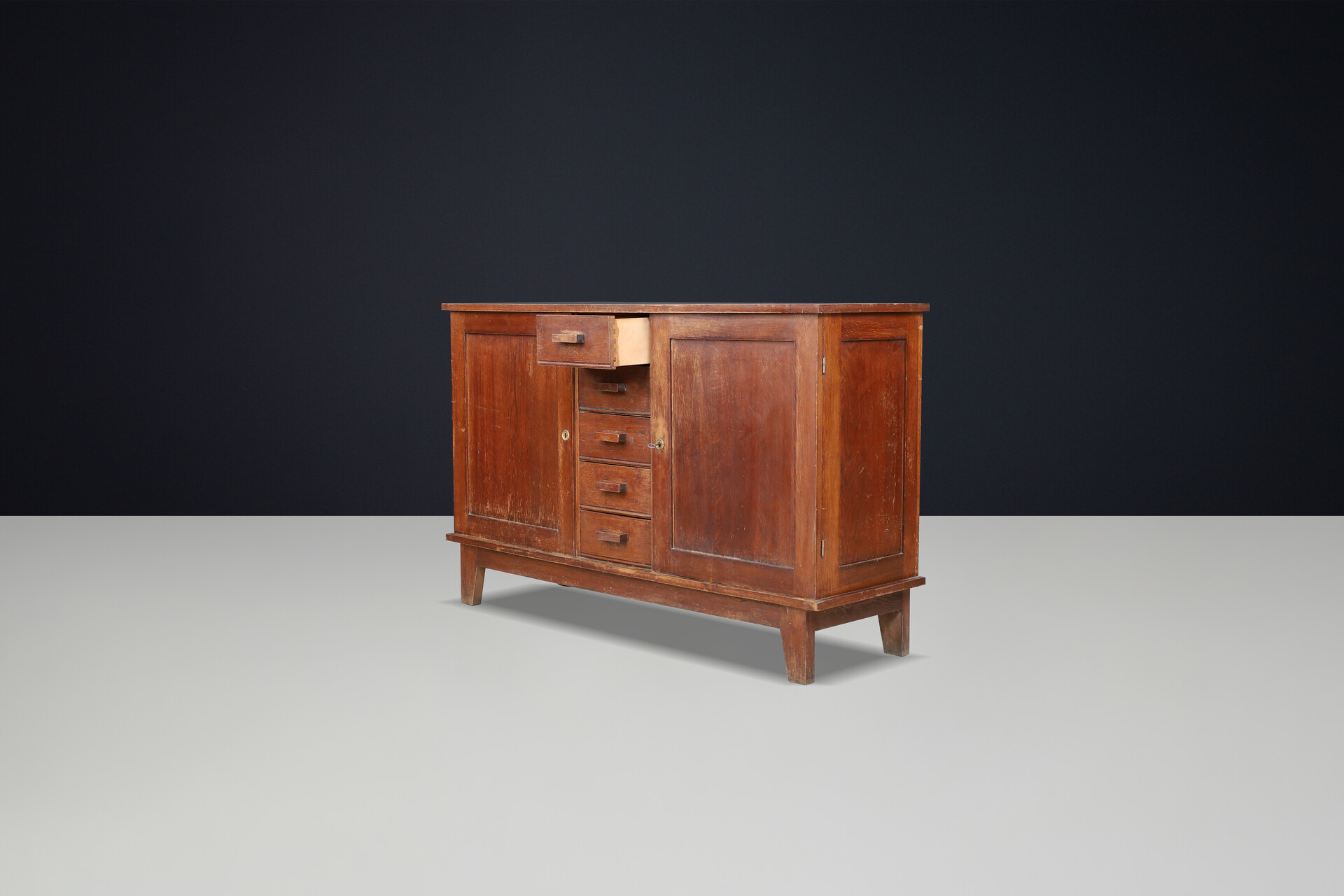 Mid century modern René Gabriel patinated Oak Sideboard, France, 1940s Mid-20th century