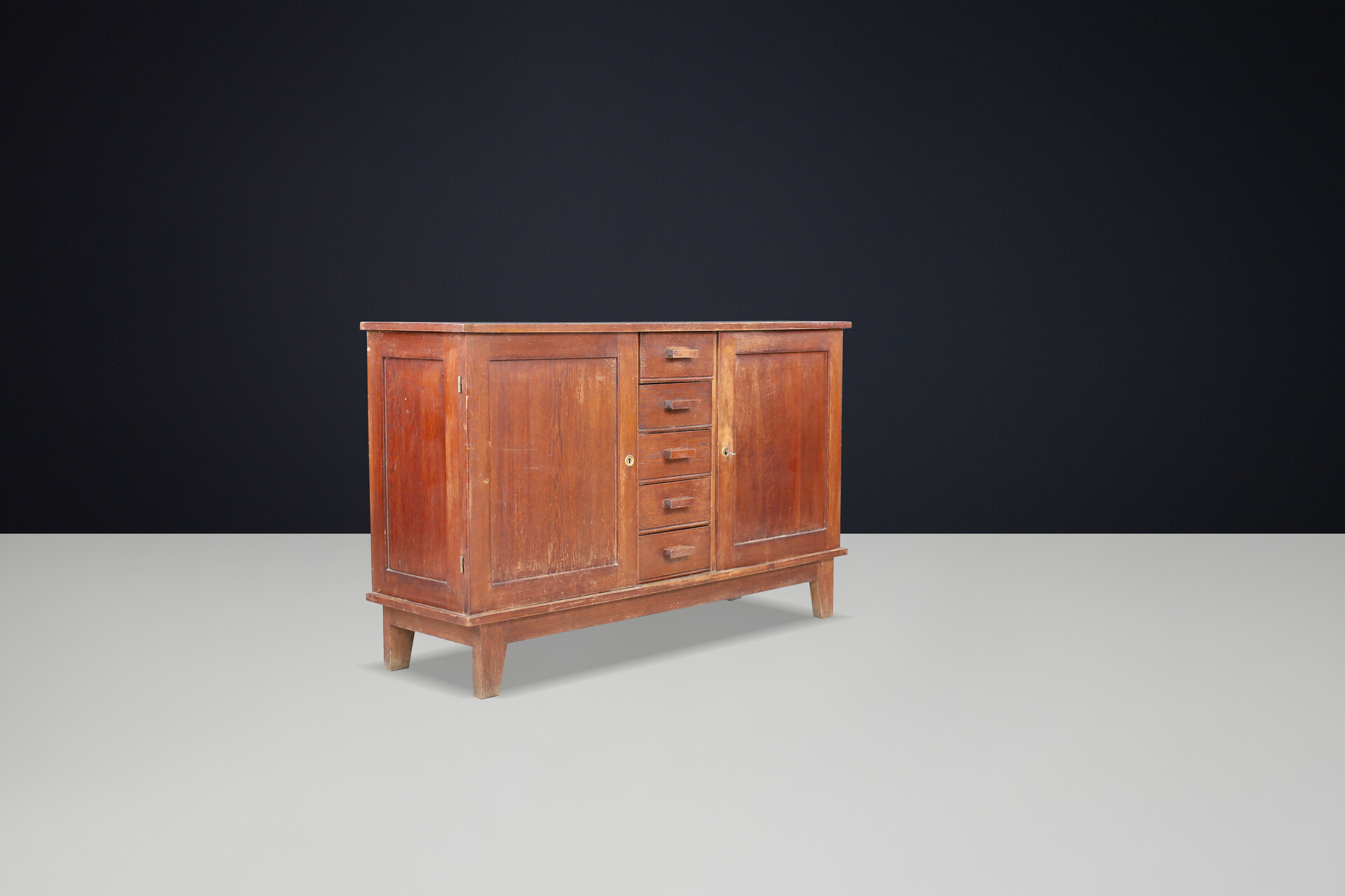 Mid century modern René Gabriel patinated Oak Sideboard, France, 1940s Mid-20th century