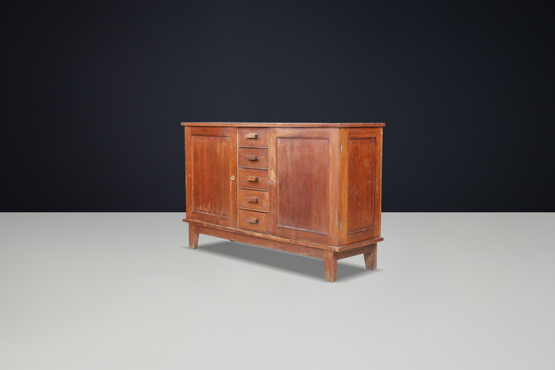 Mid century modern René Gabriel patinated Oak Sideboard, France, 1940s Mid-20th century