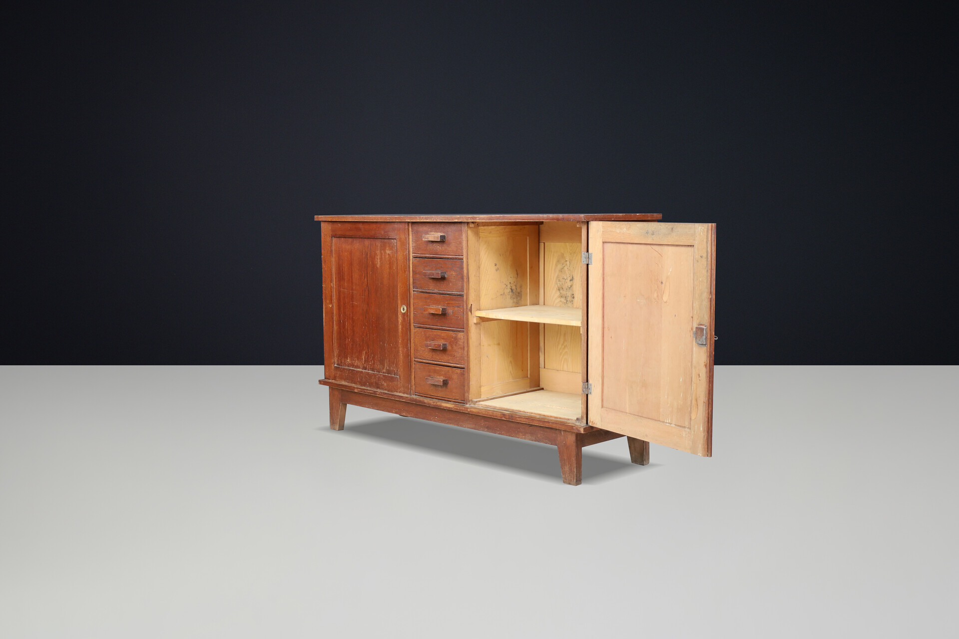 Mid century modern René Gabriel patinated Oak Sideboard, France, 1940s Mid-20th century