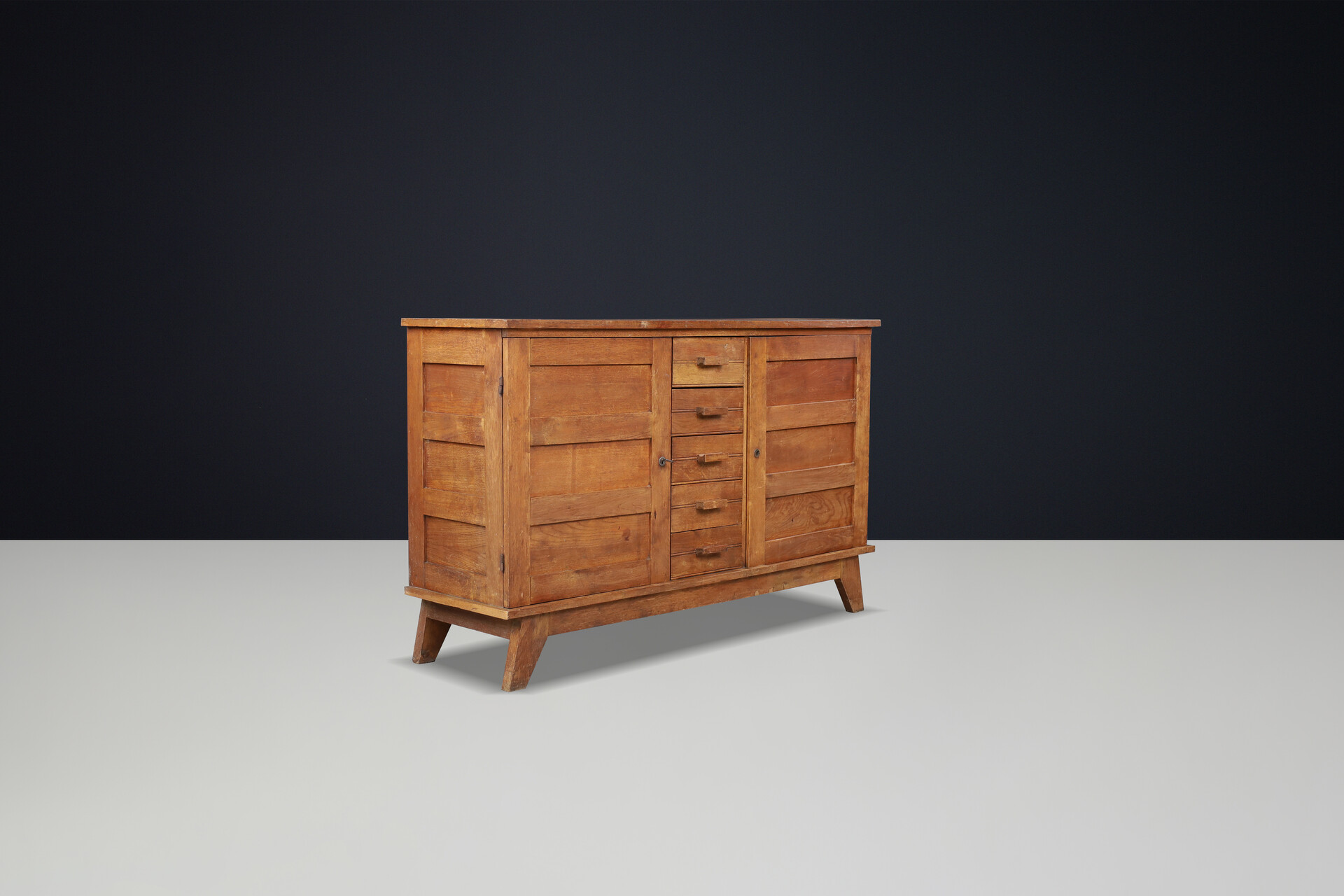 Mid century modern René Gabriel patinated Oak Sideboard, France, 1940s Mid-20th century