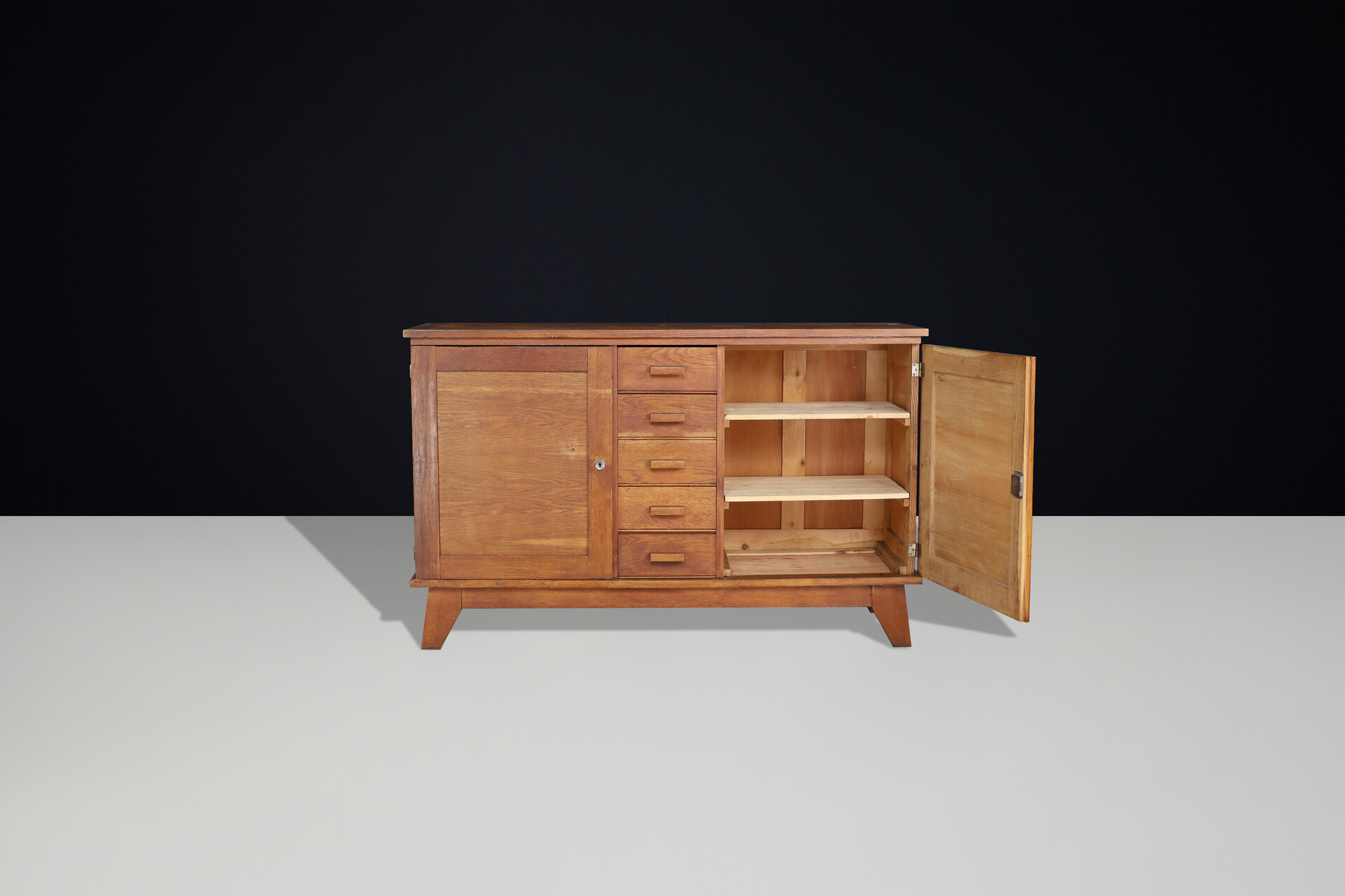 Mid century modern René Gabriel patinated Oak Sideboard, France, 1940s Mid-20th century