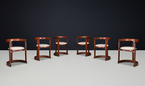 Mid century modern Round-Shaped Dining Room Chairs in Wood and Original Upholstery, Italy, 1960s Mid-20th century