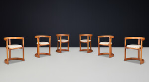 Mid century modern Round-Shaped Dining Room Chairs in Wood and Original Upholstery, Italy, 1960s Mid-20th century