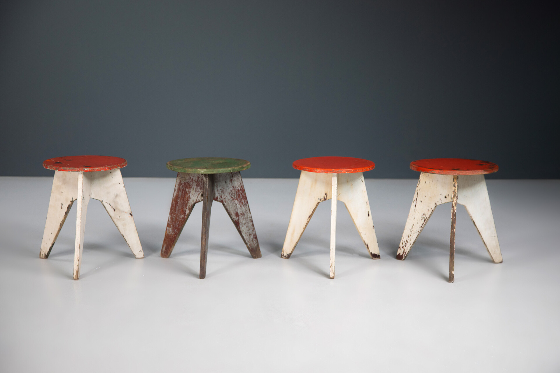 Mid century modern Set of 4 Tabouret Stools in the style of Jean Prouvé , France 1950s Mid-20th century
