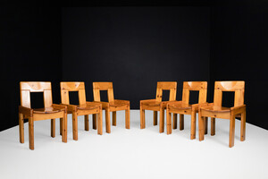 Mid century modern Silvio Coppola for Fratelli Montina Pine Dining Room Chairs Set/6 , Italy 1970s Late-20th century