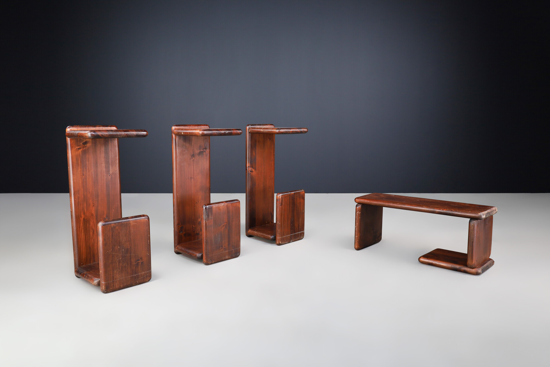 Mid century modern Solid pine Bar stools or bench, The Netherlands 1970s Late-20th century