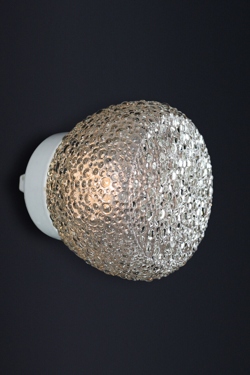 Mid century modern Wall/ceiling Lights with Clear Bubble Glass and Porcelain Base, Germany 1950s Mid-20th century