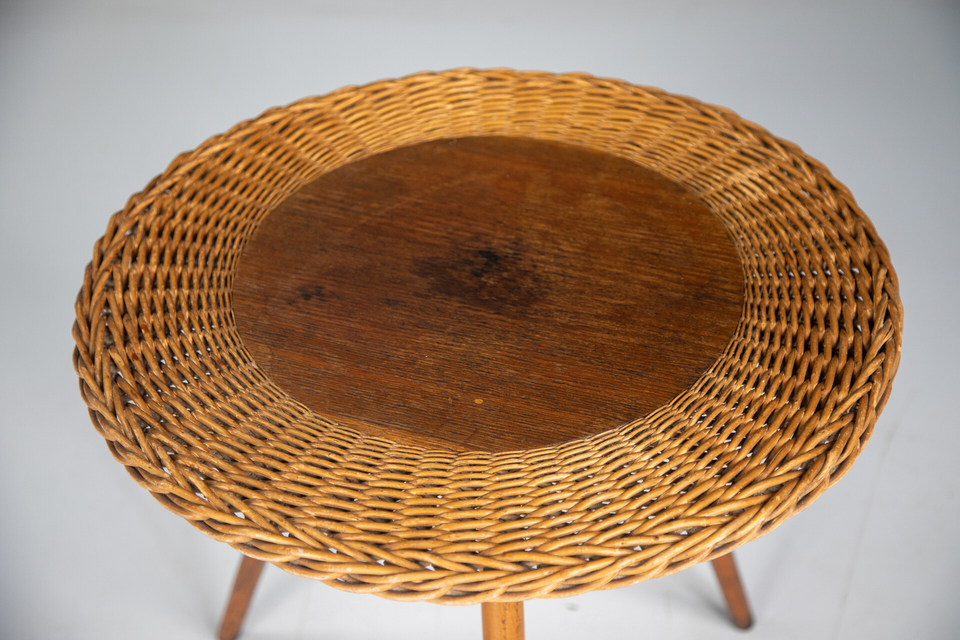 Mid century modern Wood and wicker coffee table , France 1950s Mid-20th century