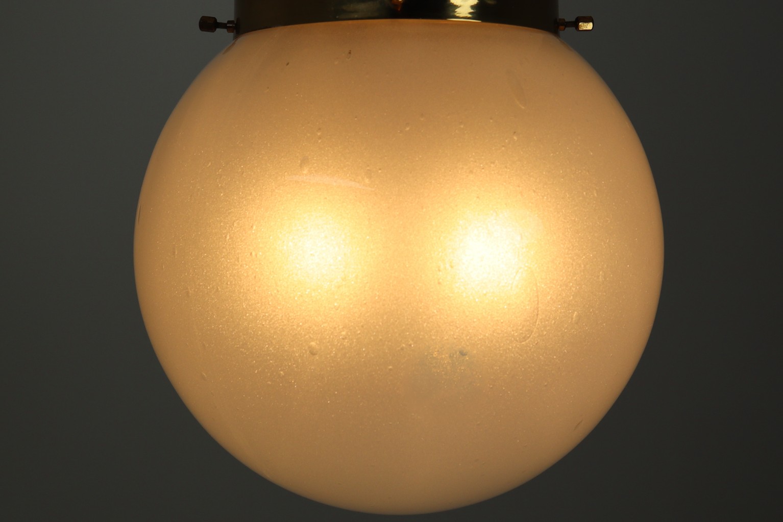 Midcentury Ceiling Light with Brass Frame and White Frosted Glass Globe 1960s Mid-20th century