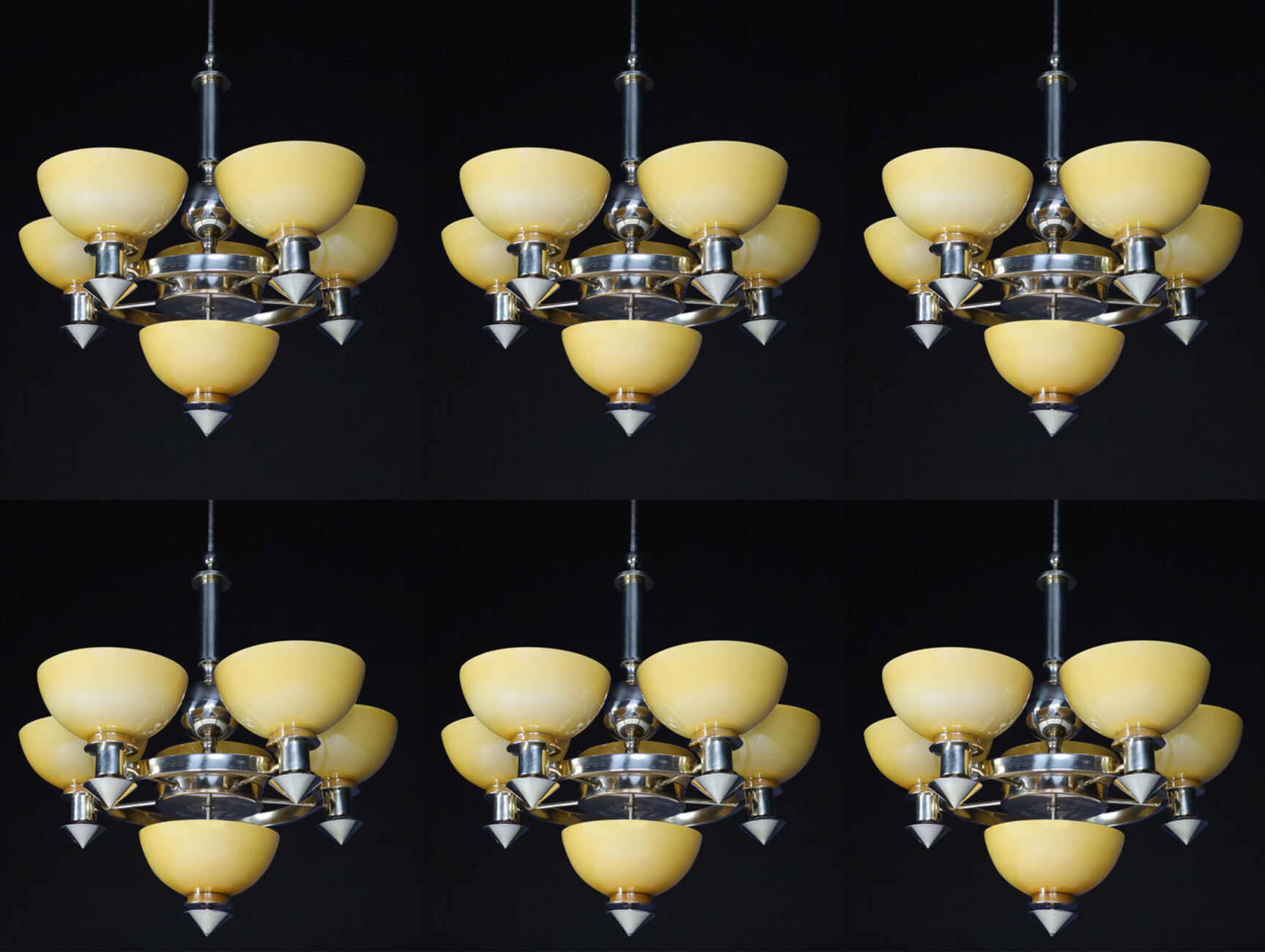 Modern Bras and Amber/ Gold opaline glass Chandeliers, Italy 1970s Late-20th century