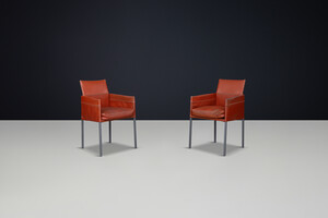 Modern Karl-Friedrich Förster Designed KFF Texas Dining Chairs in patinated leather , Germany 1980s Late-20th century