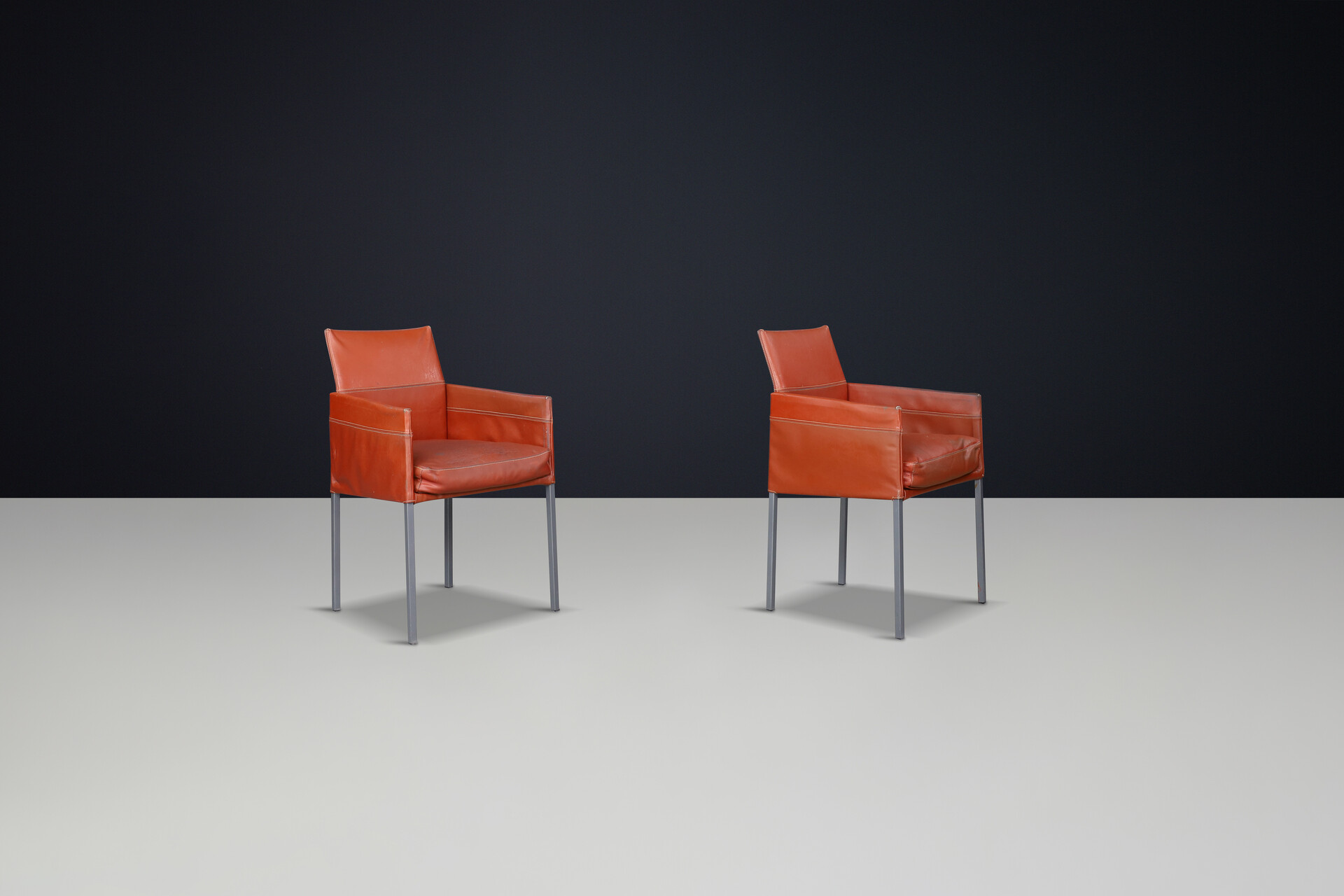 Modern Karl-Friedrich Förster Designed KFF Texas Dining Chairs in patinated leather , Germany 1980s Late-20th century