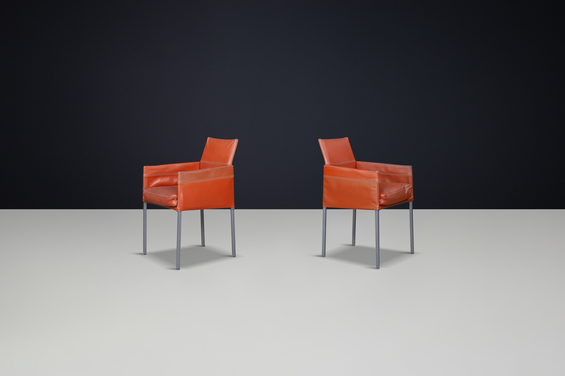 Modern Karl-Friedrich Förster Designed KFF Texas Dining Chairs in patinated leather , Germany 1980s Late-20th century