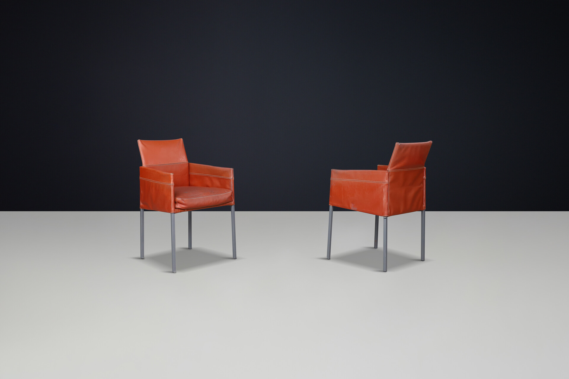 Modern Karl-Friedrich Förster Designed KFF Texas Dining Chairs in patinated leather , Germany 1980s Late-20th century