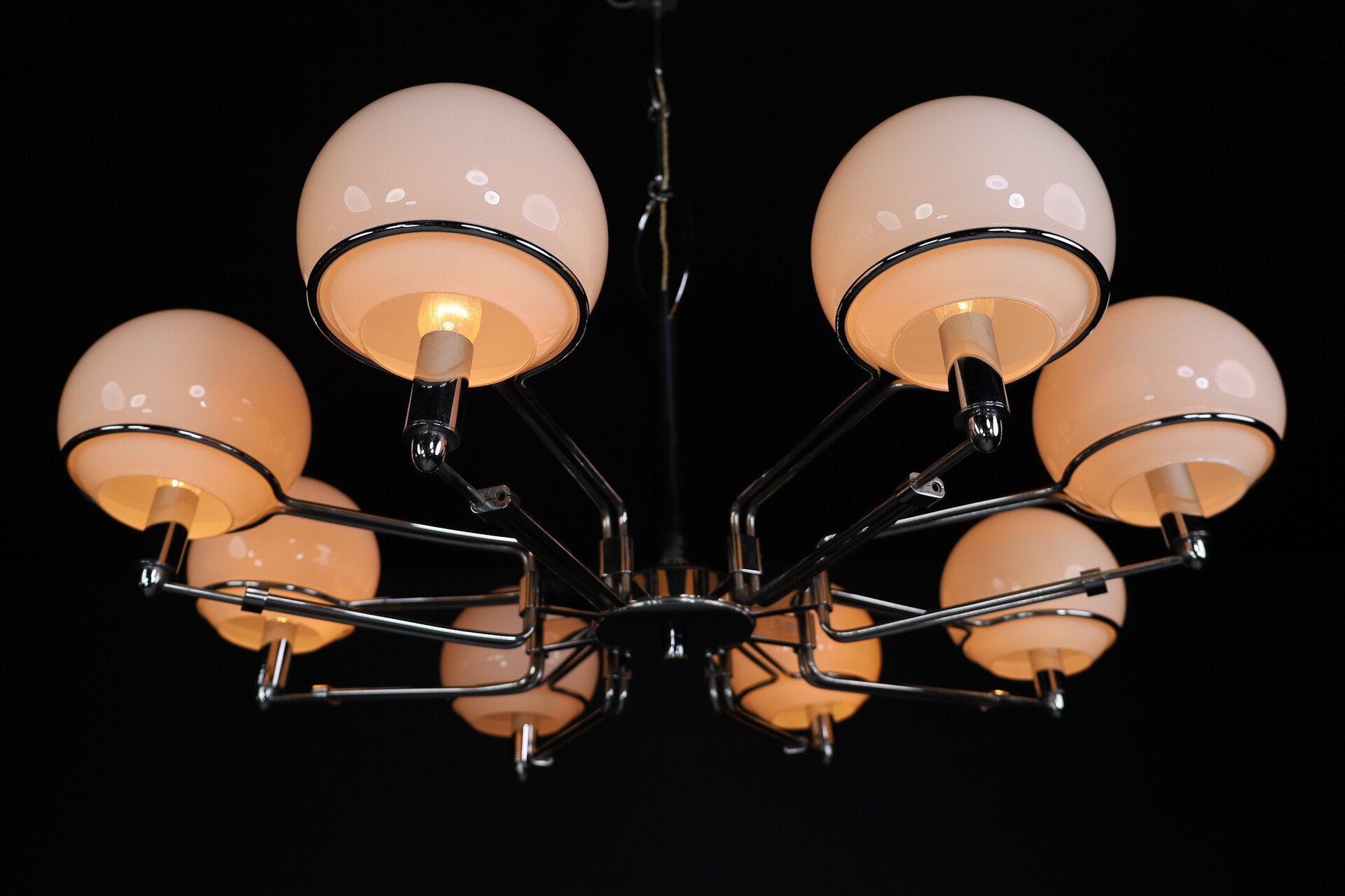 Modern Large steel and opaline Grande Chandelier , Italy 1970s Late-20th century