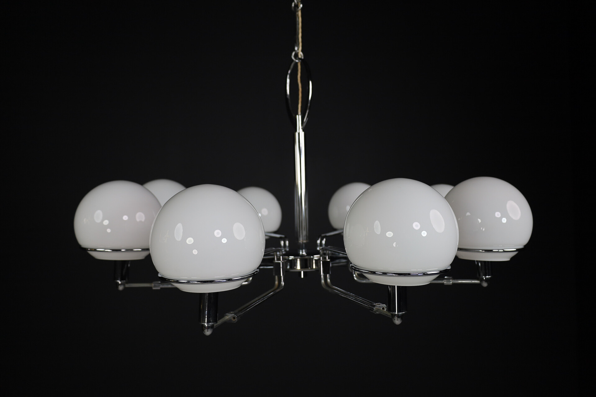 Modern Large steel and opaline Grande Chandelier , Italy 1970s Late-20th century