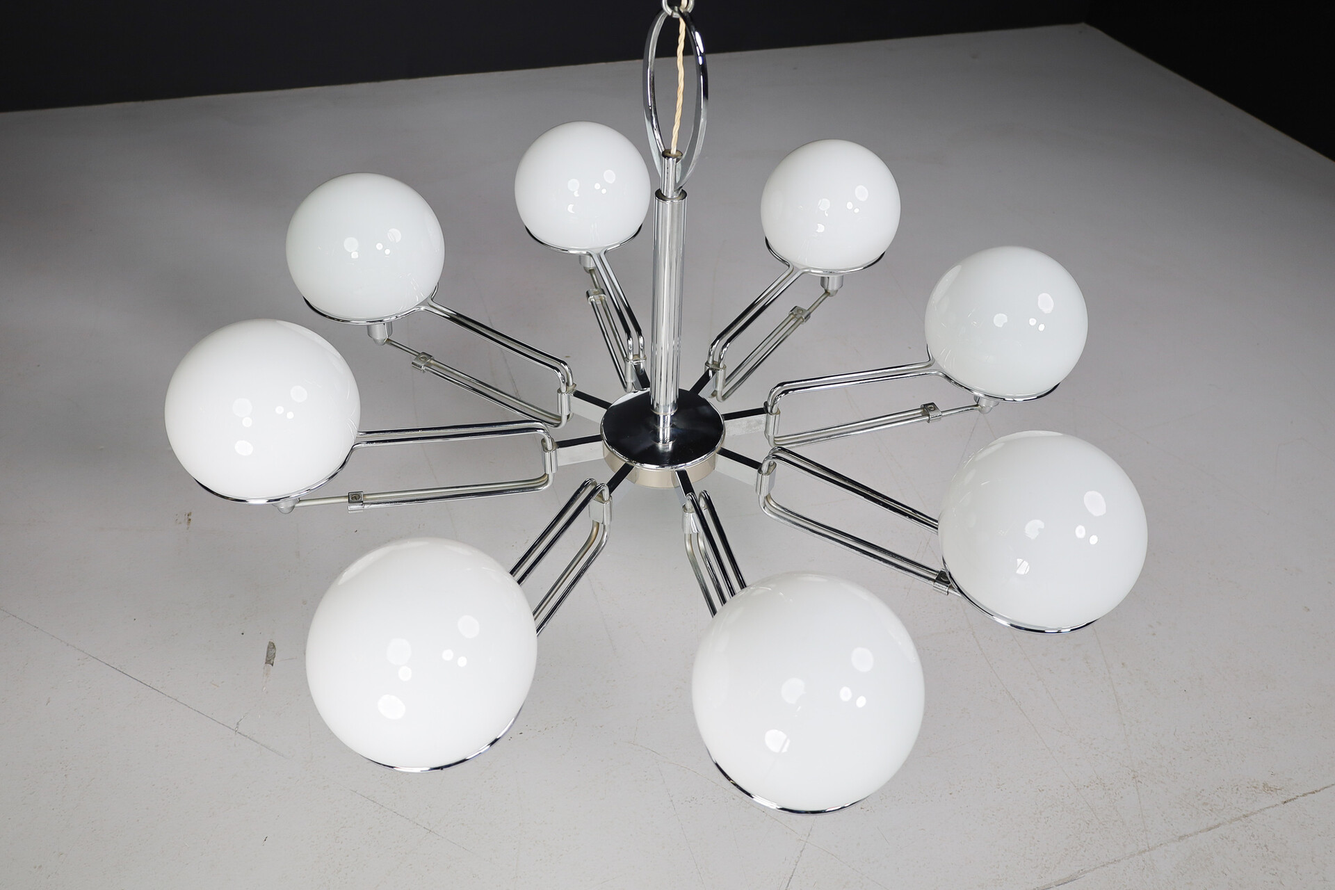 Modern Large steel and opaline Grande Chandelier , Italy 1970s Late-20th century