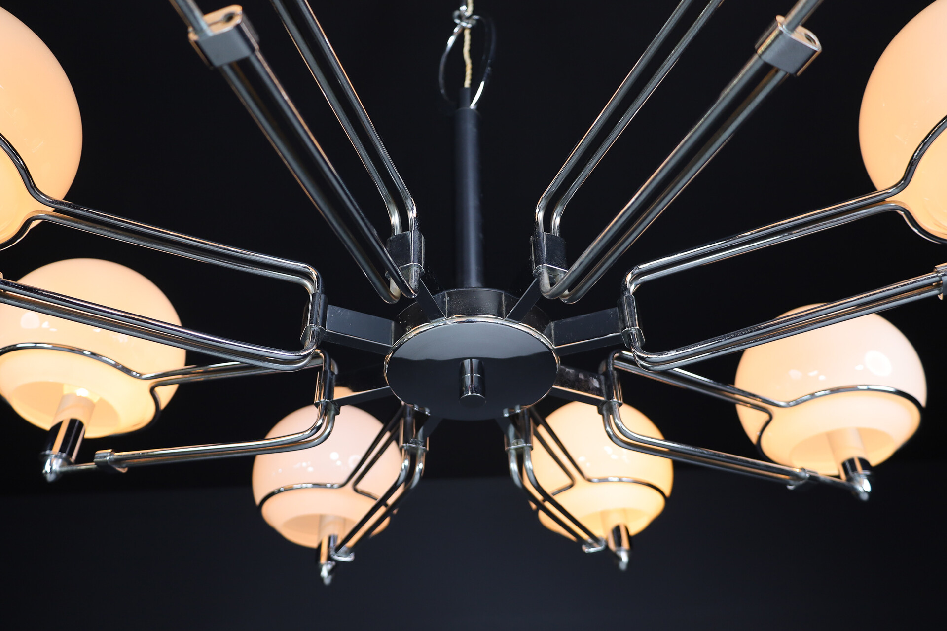 Modern Large steel and opaline Grande Chandelier , Italy 1970s Late-20th century