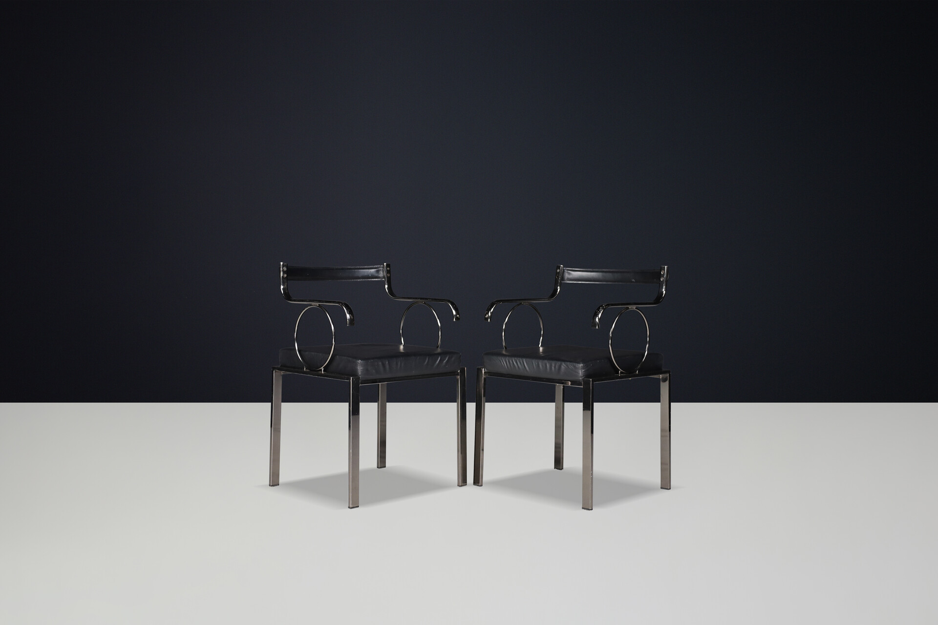 Modern Leather and steel Armchairs by Fasem, Italy 1980s Late-20th century