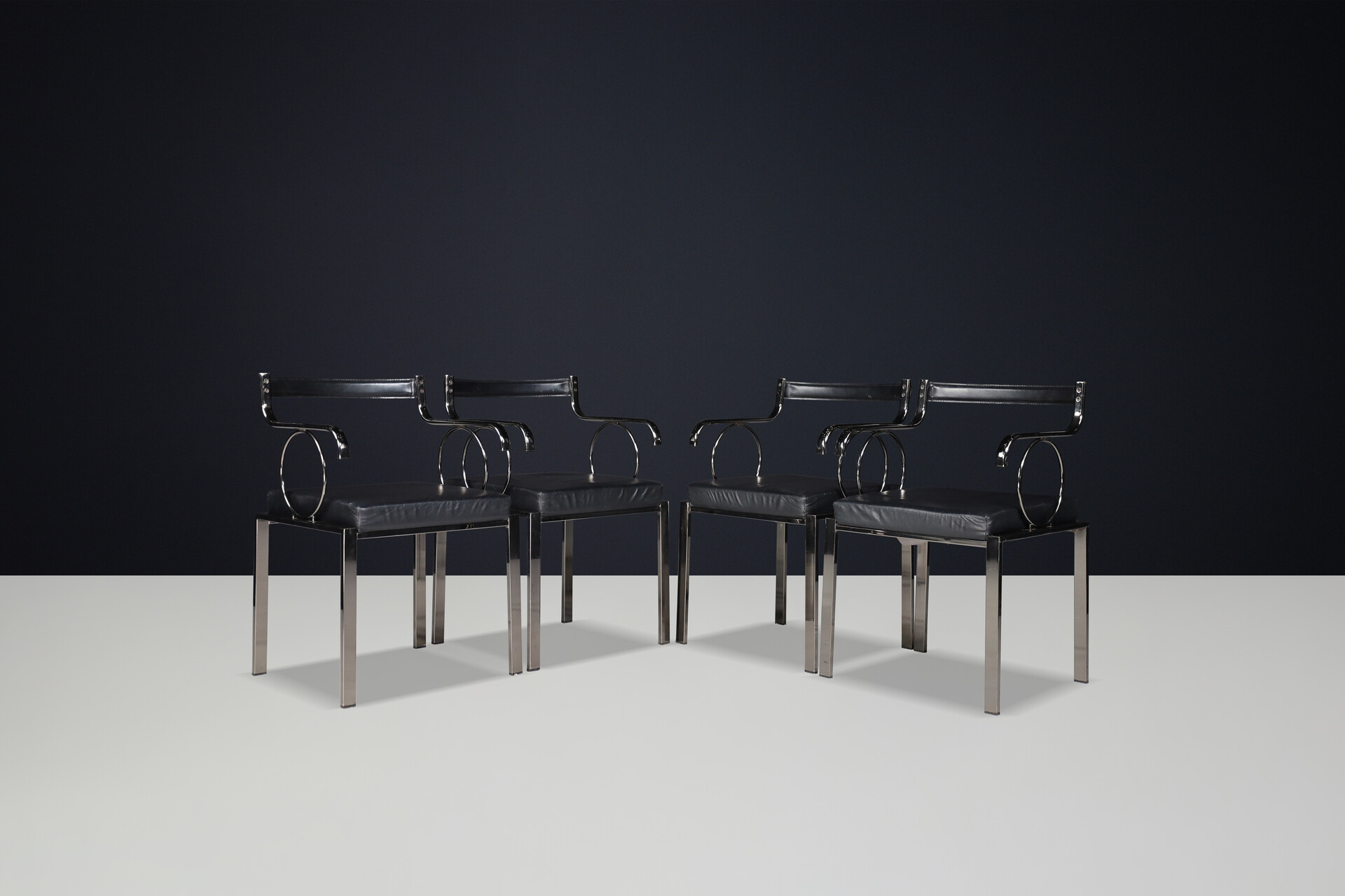 Modern Leather and steel Armchairs by Fasem, Italy 1980s Late-20th century