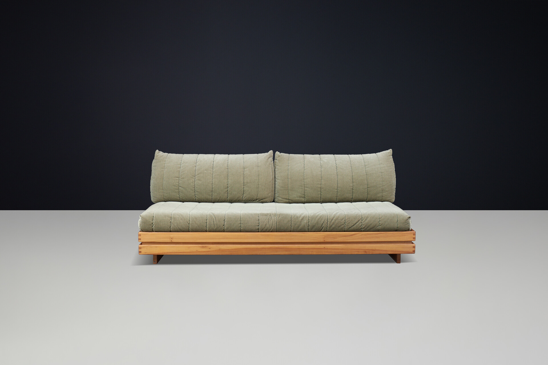 Modern Maison Regain elm and green upholstery Living Room Set, France 1970s Late-20th century