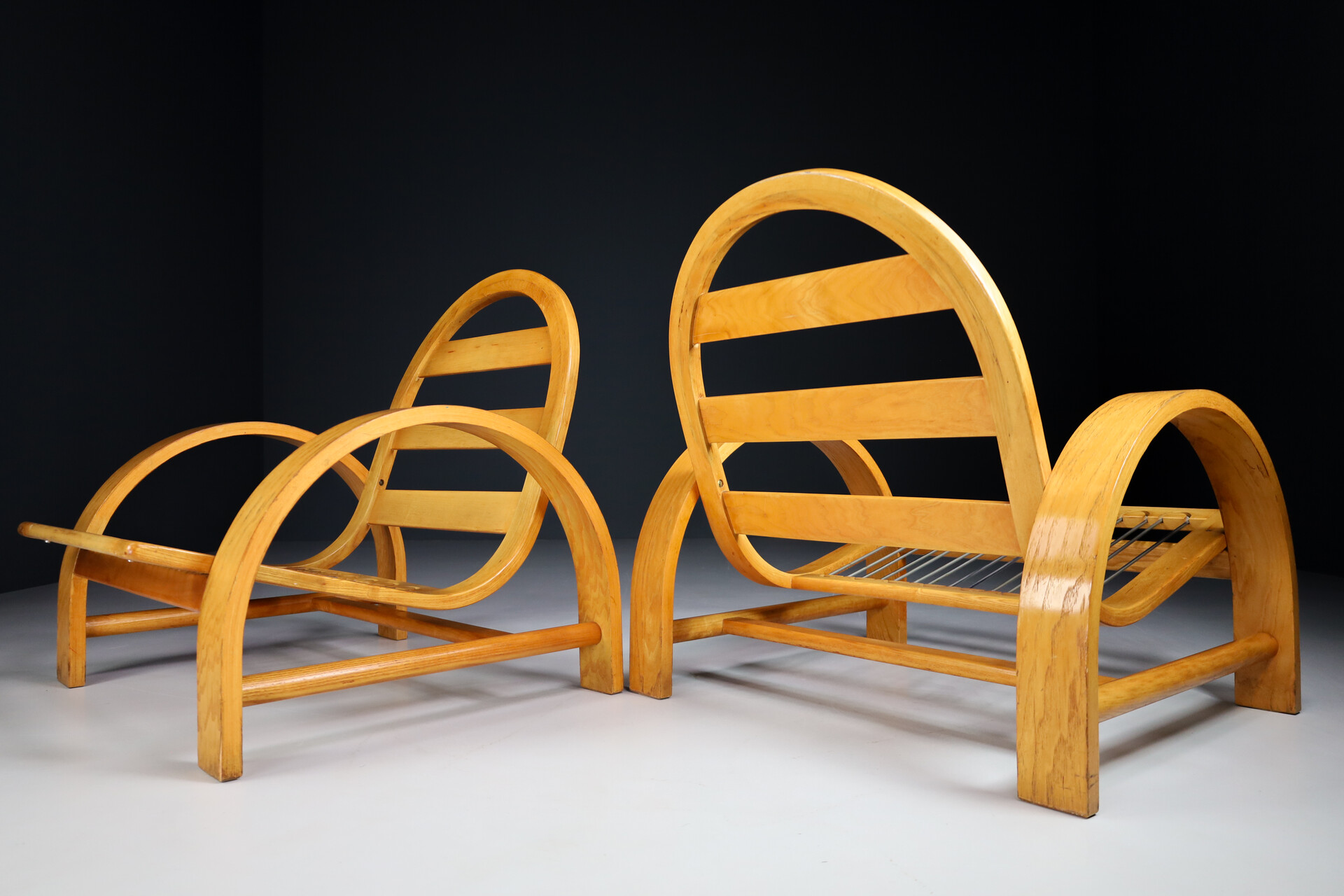 Modern Natural Bentwood Lounge chairs By Adalberto Dal Lago Italy 1970s Late-20th century
